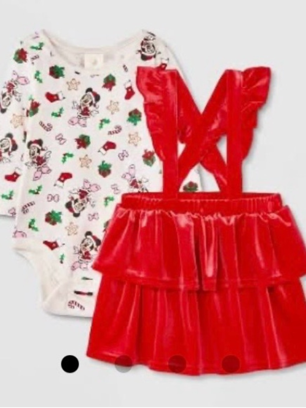 Disney Red Velvet Suspender Skirt with Minnie Holiday Bodysuit